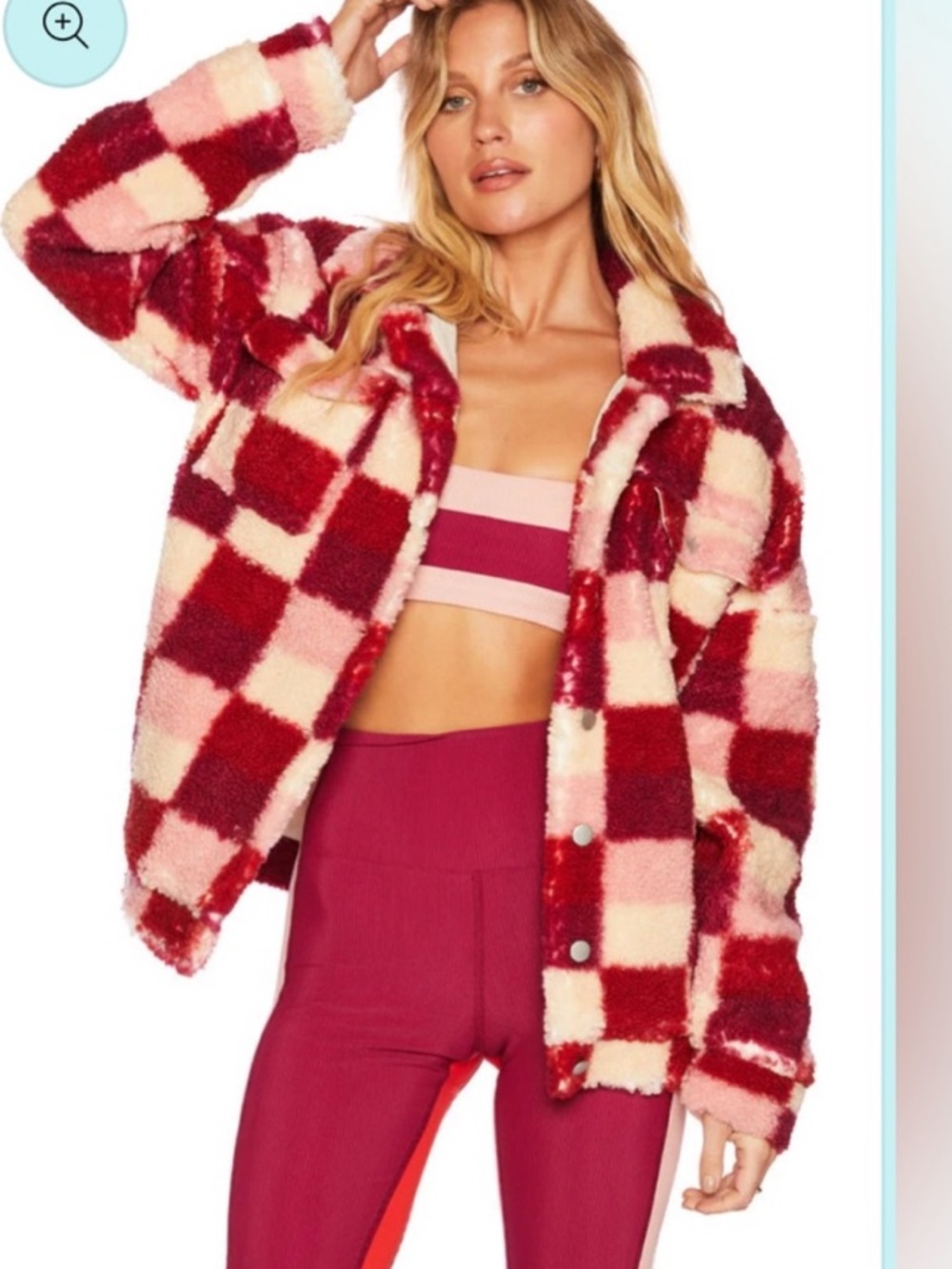 BEACH RIOT!! Faux Shearling Check Jacket - Red & Pink! Quality and comfort! L